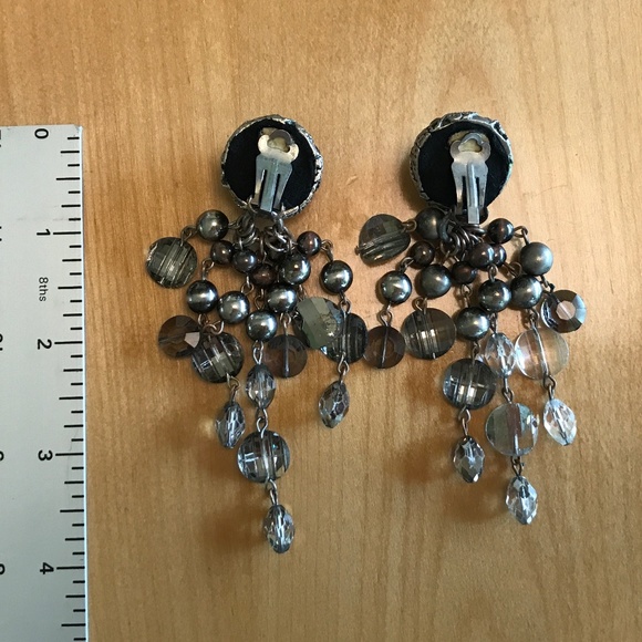 Vintage Elegant Goth Clip On Earrings Silver with Rhinestones - Picture 3 of 3